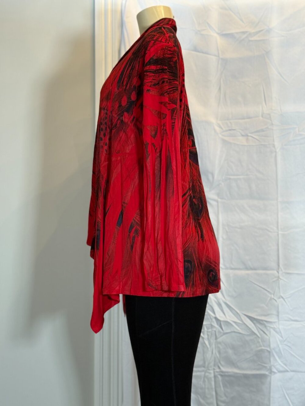 Jostar Red Peacock Feather Print Jacket Women's L - Picture 3 of 3